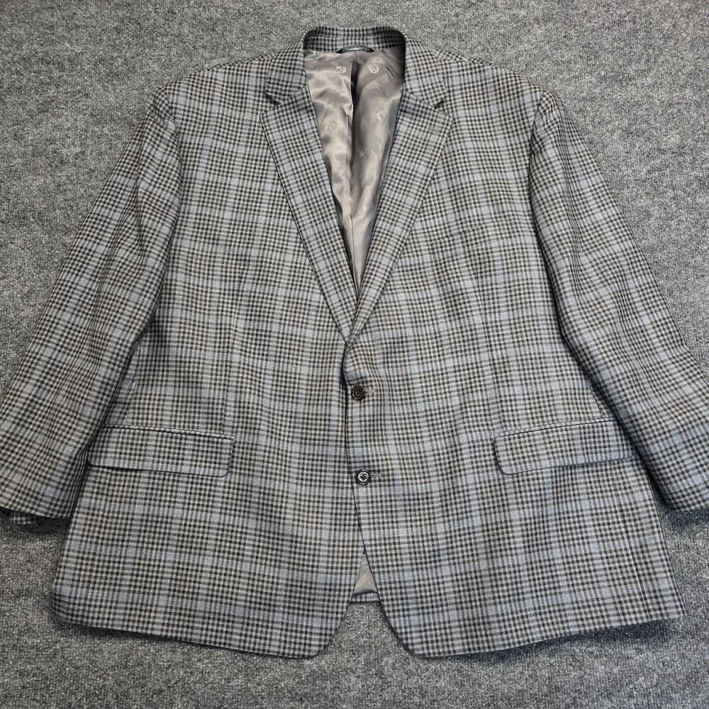Ralph Ralph Lauren Blue Gray Check Tweed Blazer Men's 54R Regular Fit Two-Button